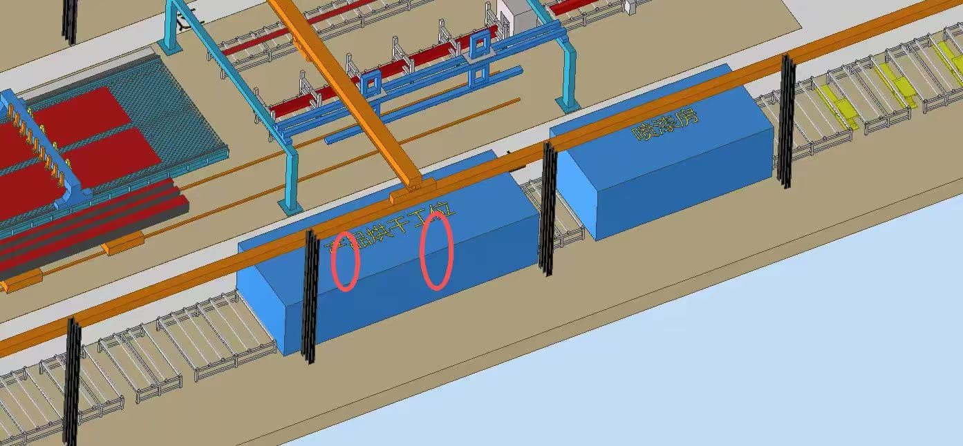 3D model of a paint booth and high-temperature drying station