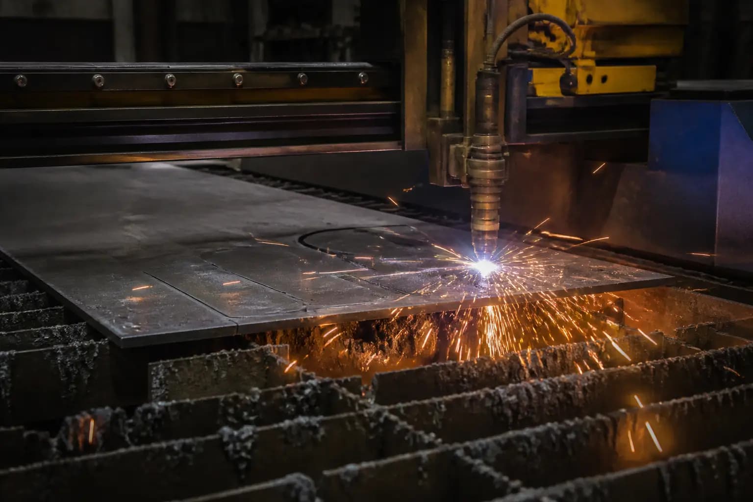 CNC cutting a steel plate